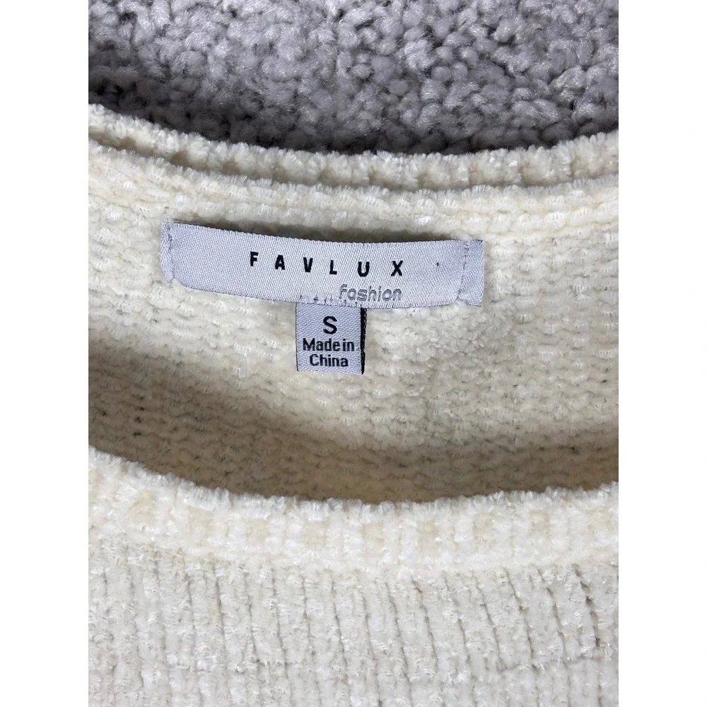 FAVLUX FASHION‎ Cream Ribbed Balloon Sleeve Sweater Dress Belted Size Small
